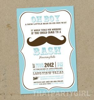 Mustache Bash Baby Shower Boy Birthday Invitations Party Favors DIY 