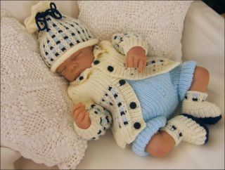 Baby or Reborn Knitting Pattern Toby Set Jacket Hat Trousers Bootees 