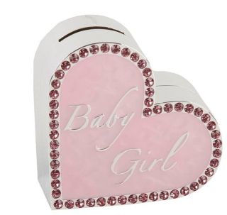 Baby Girl Pink Heart Silver Plated Money Box BNIB