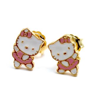 Gold 18k GF Earrings Pink Cute Hello Kitty Ballerina Girl Baby Kids 