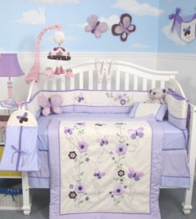 Features of SoHo Lavender Flower Garden Baby Crib Nursery Bedding Set 