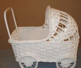 Wicker Baby Carriage White for Baby Shower Decorations