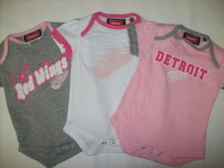 Detroit Red Wings Baby Pink Onesie 3pk sz 3 6 mos (Style 51NMA)
