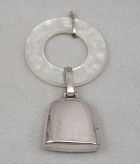   STERLING Silver BABY RATTLE Bell & TEETHING RING Pendant No Monogram