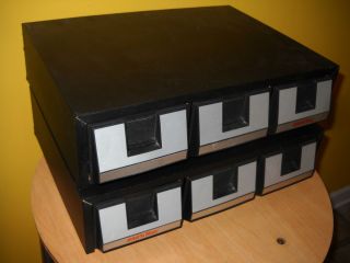 Lot of 2 Wood Wooden Audio Cassette Tape Storage Box Case Holder 