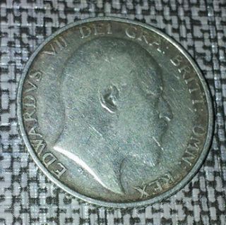 Solid Silver Shilling C 1902 Coin Vintage Man UTD English British 