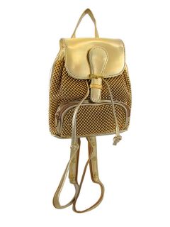 Gold Beaded Mesh Metallic Mini Backpack Purse Color Gold