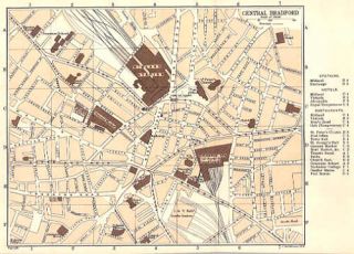UK Yorks Bradford Town Plan Coloured Baddeley 1897