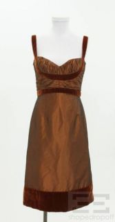 Badgley Mischka Brown Silk Velour Ruched Sleeveless Dress Size 4 New 