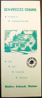 Bailey Island Maine Sea Breeze Cabins Vintage Advertising Brochure 