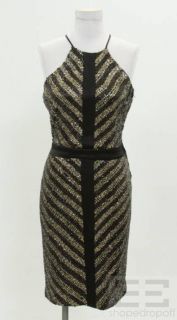 Badgley Mischka Black Silk & Metallic Sequin Sheath Dress Size 8