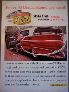 1958 Simoniz Vista Car Wax on Red Lincoln Vintage Ad