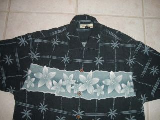Tommy Bahama Mens Hawaiian Shirt Small 100 Silk Navy Blue Button Down 