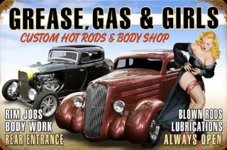 Free SHIP Large Grease Gas Girls Pinup Auto Metal Sign 10x25 