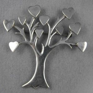 Los Ballesteros Vintage Sterling Tree of Life Heart Pin