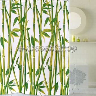 Elegant Bamboo Green Picture Bathroom Fabric Waterproof Shower Curtain 