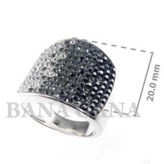 Bana Gana Sterling Silver Ring Black White Swarovski Crystal Size 8 