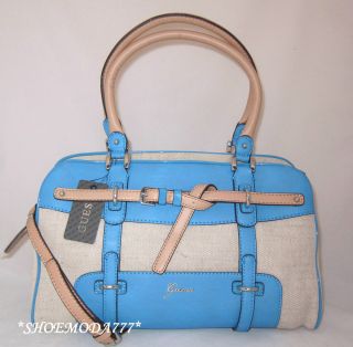 Guess Avera Canvas Belt Box Satchel Shoulder Bag Purse Handbag Blue 