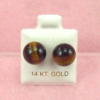 This is a Brand New 14K Gold Tigers Eye Ball Stud Earrings 