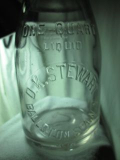   1930 D K Stewart Ballston Quart Milk Bottle Spa NY New York