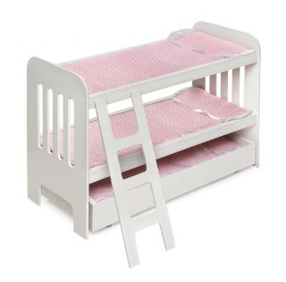 Badger Basket Trundle Doll Bunk Beds for 3 Dolls W Pink Gingham 