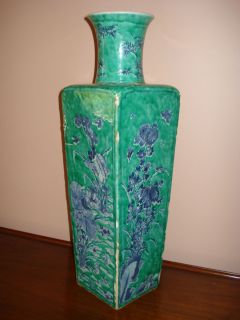 Large Antique Chinese Porcelain Square Baluster Vase, Kangxi