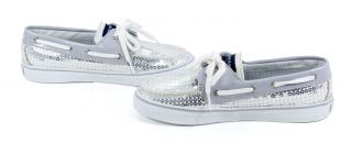 Womens Sperry Bahama Silver Sequins Top Sider 2 Eye Lace Sneakers Shoe 