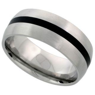 Stainless Steel Band Silver w Black Strip Comfort Ring
