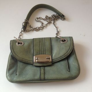 Makowsky Vintage Muted Green Leather Over The Shoulder Purse Cross 
