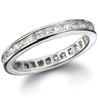   Silver Princess Cut CZ Eternity Thumb Ring Stackable Wedding Band