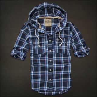 Hollister by Abercrombie Surfers Point Colorful Plaid Hooded Shirt 