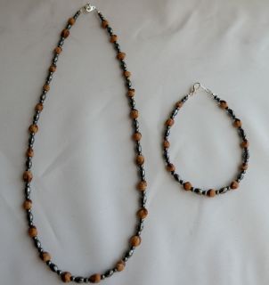 Native American Navajo Ghost Beads Necklace Bracelet Set Hematite 