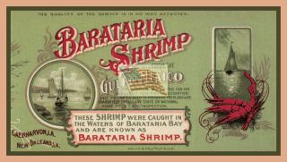 Old Can Label Barataria Shrimp Gulf of Mexico New Orleans La Picture 