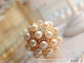 Fashion Lovely Glass Pearl Gold Plated Ball Pendant Necklace