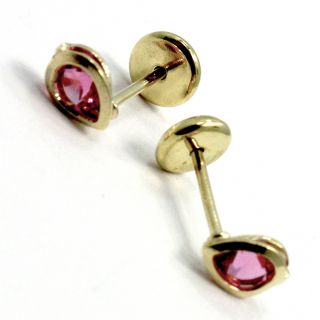 Pink Crystal Tear Gold 18K GF Earrings Baby Girl Safety Stud Security 