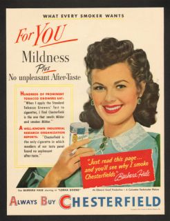 1951 Barbara Hale Lorna Doone Chesterfield Vtg Print Ad