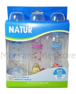 New 3 Natur Baby Milk Bottles SET8 oz BPA Free Baby 6 M