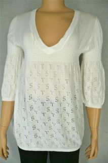 TWIN SET by Simona Barbieri Sz S White Pointelle Cotton Sweater