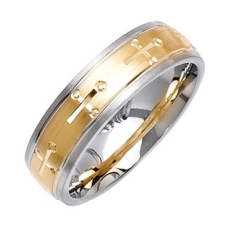 14k White Gold Cross Wedding Band Ring 7 mm Mens Womens