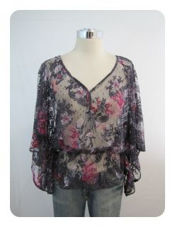 New Free People Aubergine Barely There Floral Lace Caftan Shirt Medium 