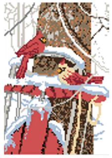Cardinals on Sled Latch Hook Rug Kit w Yarn Canvas More