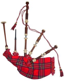 Scottish Bagpipes Rose Wood with Imitation Ivory Mounts Royal Stewart 