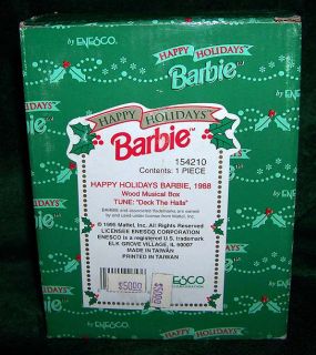 Christmas 1988 Happy Holidays Barbie Lacquered Wooden Musical Jewelry 