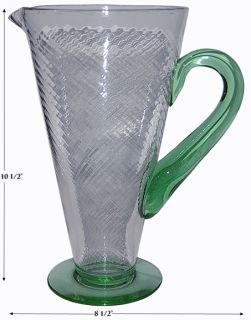 Tiffin Two Tone Crystal and Green 15331 Spiral Optic Pitcher Large Jug 
