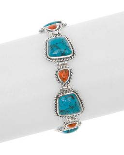 barse turquoise coral sterling silver link bracelet