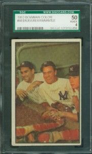 1953 Bowman Baseball #44 Mickey Mantle Yogi Berra Hank Bauer Card 
