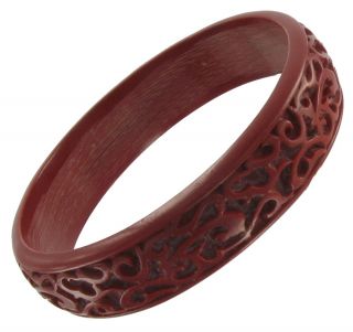 Vintage Red Faux Cinnabar Carved Celluloid Bangle Bracelet