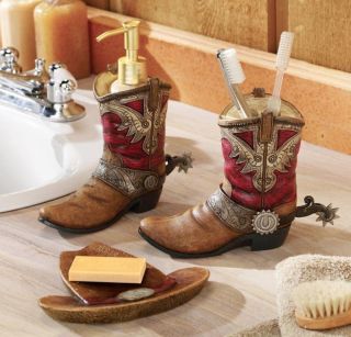 Western Bathroom Decor Cowboy Boots & Hat Bath Accessories Set