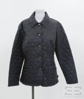 Barbour Navy Blue Quilted Snap Front Jacket Size UK 12