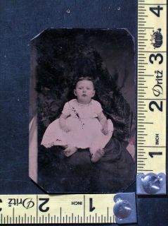 Antique Tintype Photo of Barefoot Child & HIDDEN MOTHER Under Floral 